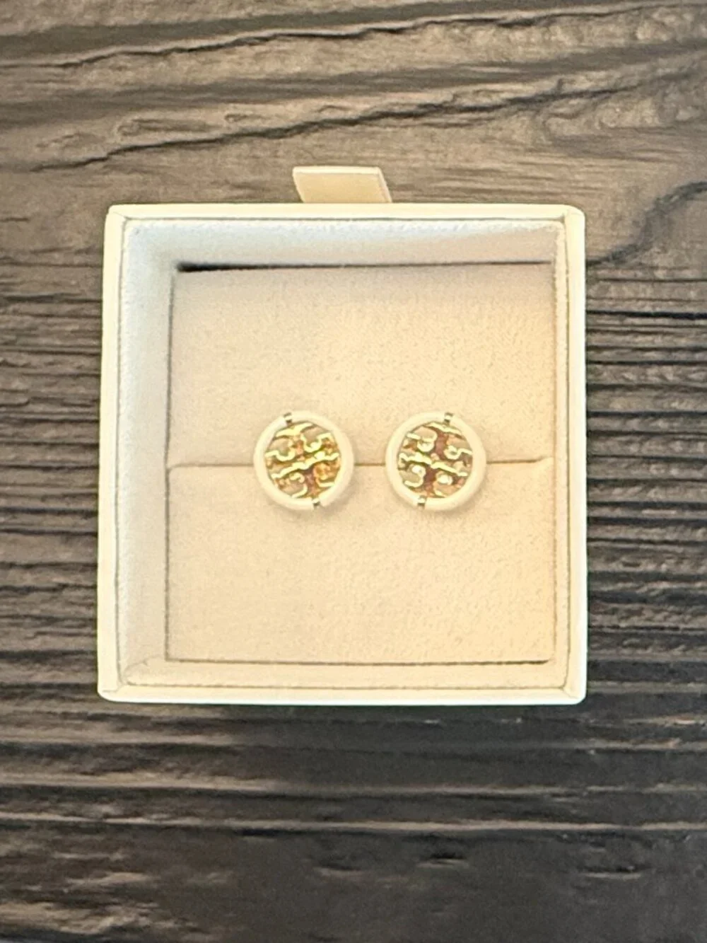 Tory Burch Circle Logo Studs - White & Gold (Worn Once)